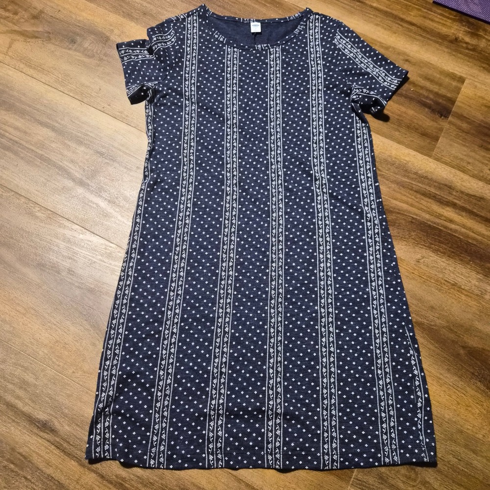 Old Navy Womens Blue Floral Stripe T-Shirt Dress Short Sleeve Medium Teacher